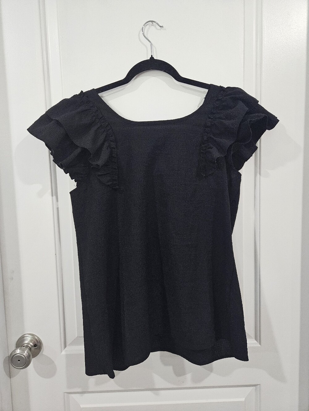 Women's Black Ruffle Sleeve Blouse